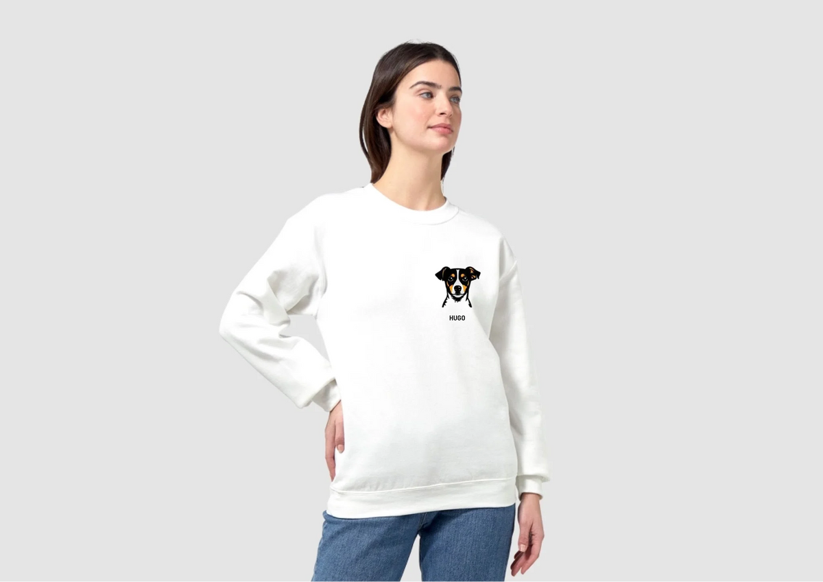 Personalisierter bestickter Pullover mit Haustiermotiv auf der Brust