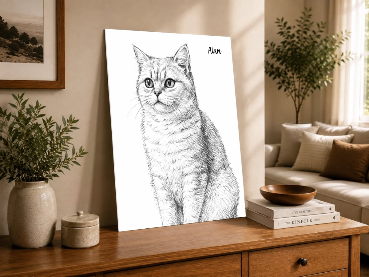 Katzenporträt als Linienkunst, Ansicht 2